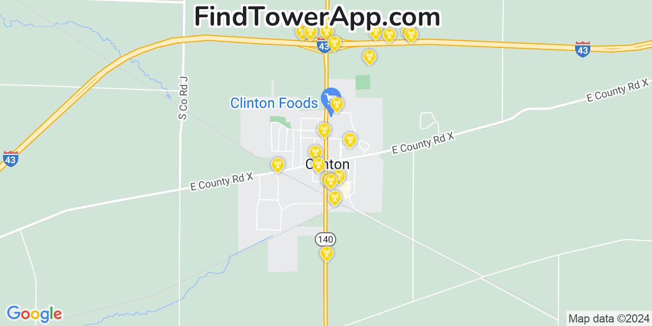 AT&T 4G/5G cell tower coverage map Clinton, Wisconsin