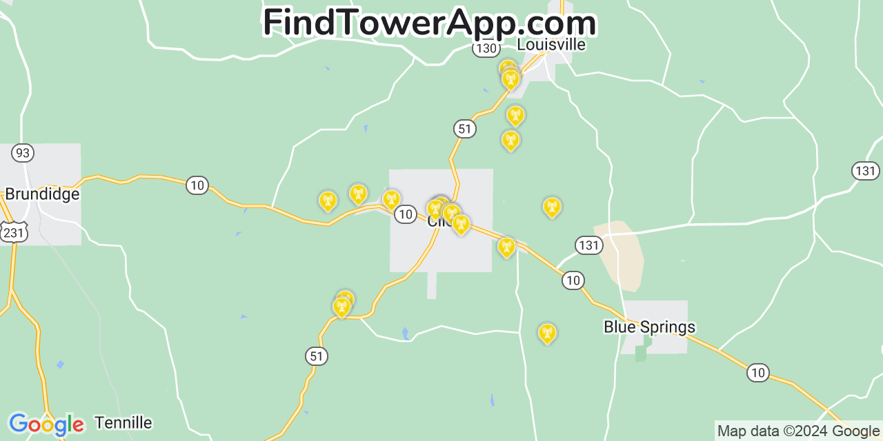 AT&T 4G/5G cell tower coverage map Clio, Alabama