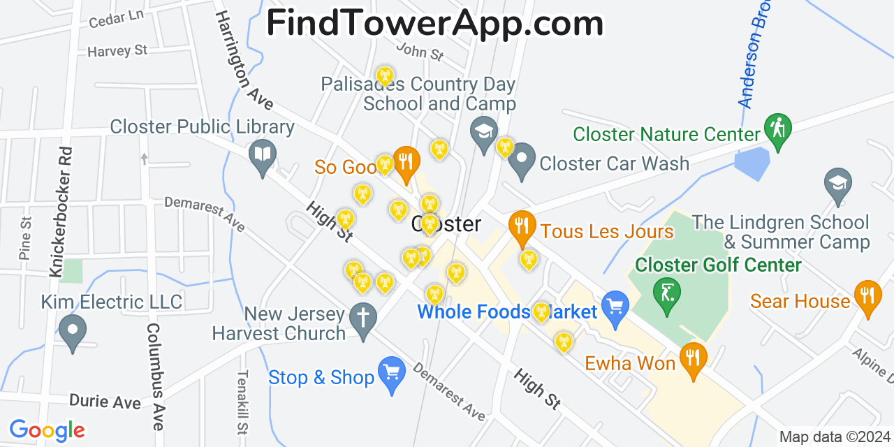 AT&T 4G/5G cell tower coverage map Closter, New Jersey