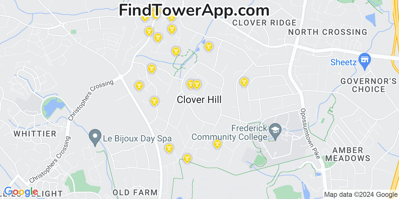 T-Mobile 4G/5G cell tower coverage map Clover Hill, Maryland