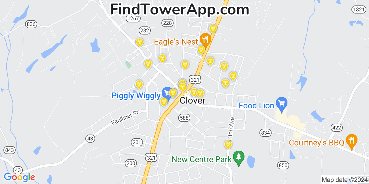 Verizon 4G/5G cell tower coverage map Clover, South Carolina