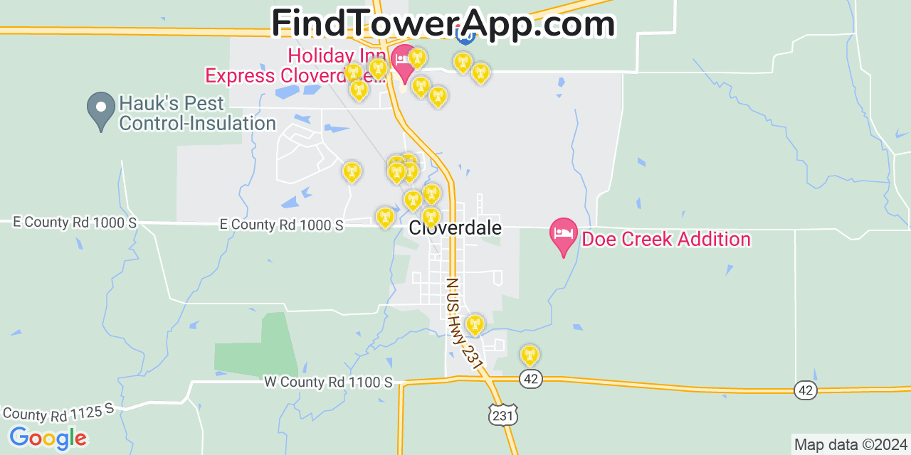 T-Mobile 4G/5G cell tower coverage map Cloverdale, Indiana