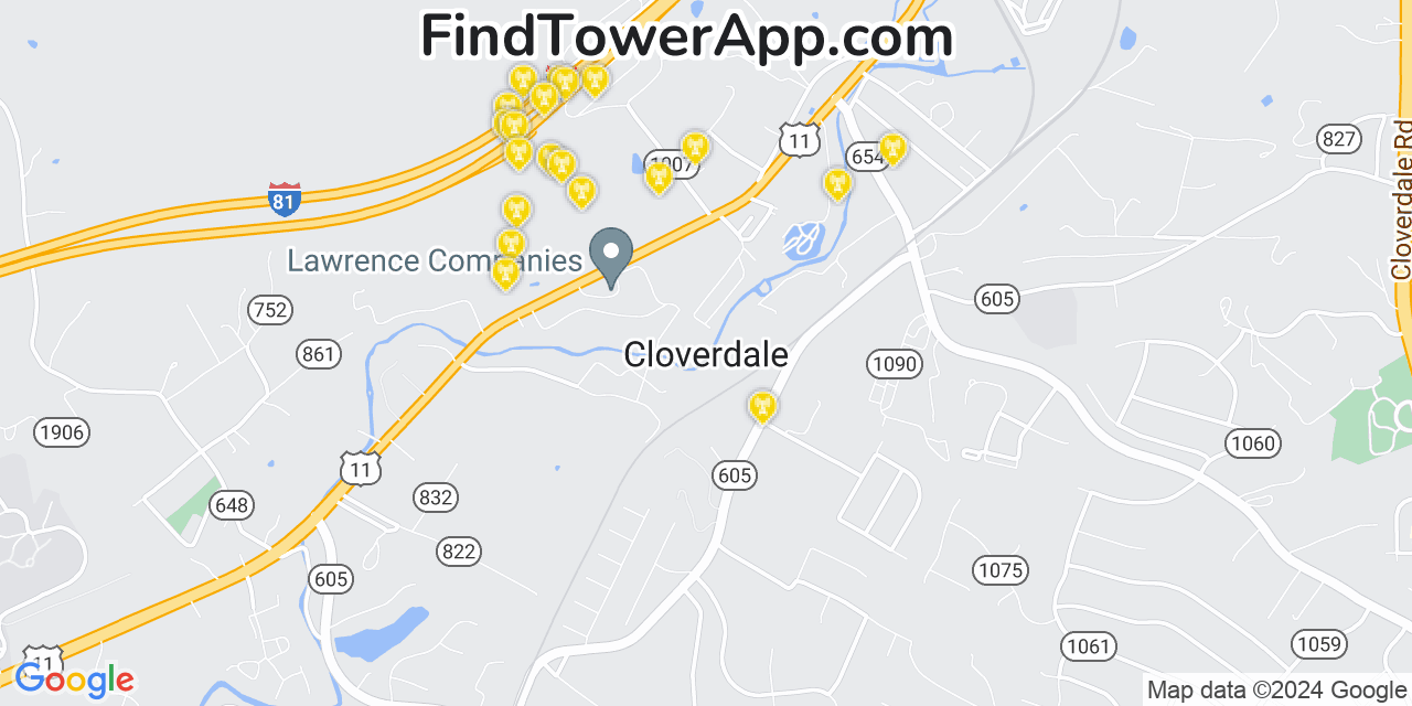 AT&T 4G/5G cell tower coverage map Cloverdale, Virginia