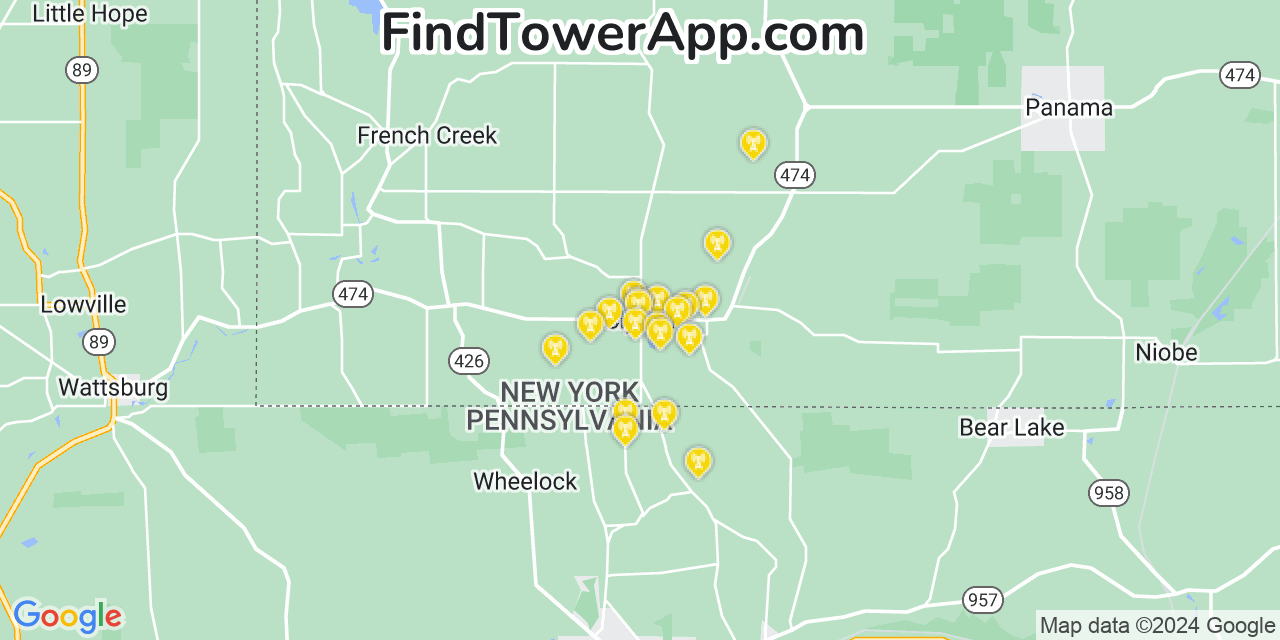 AT&T 4G/5G cell tower coverage map Clymer, New York