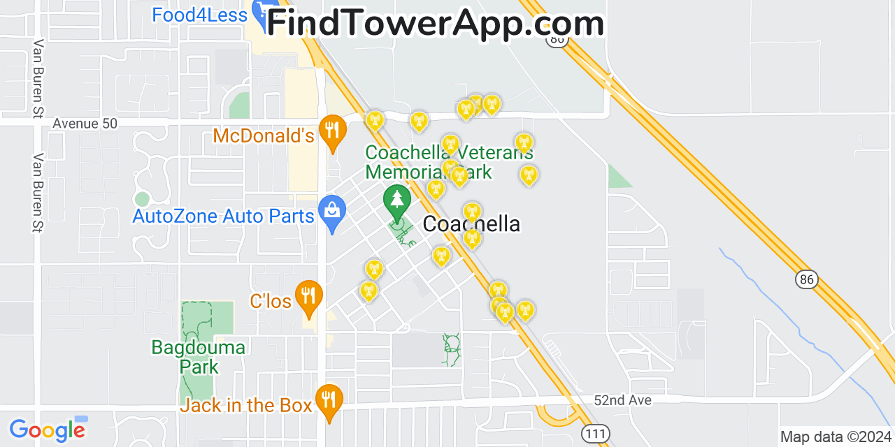 AT&T 4G/5G cell tower coverage map Coachella, California