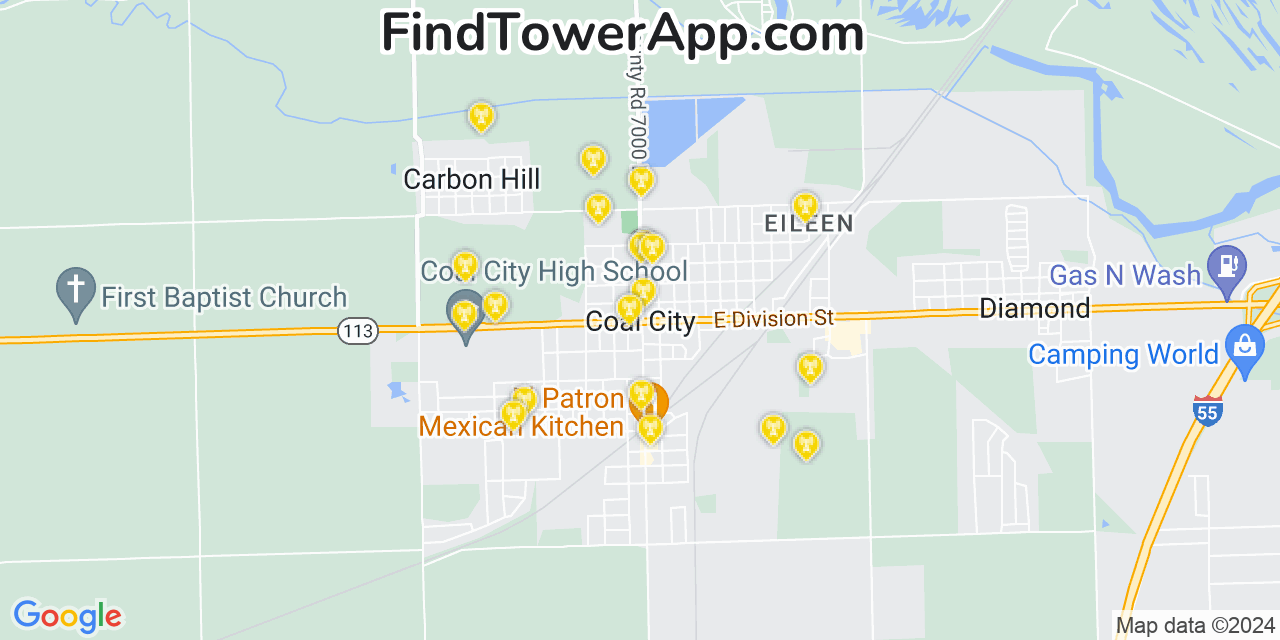 AT&T 4G/5G cell tower coverage map Coal City, Illinois