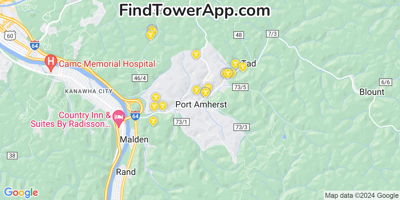 AT&T 4G/5G cell tower coverage map Coal Fork, West Virginia