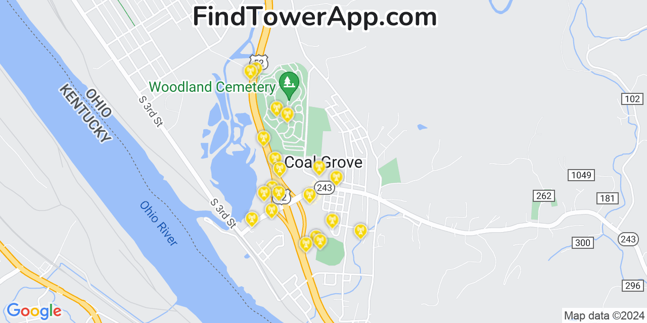 AT&T 4G/5G cell tower coverage map Coal Grove, Ohio