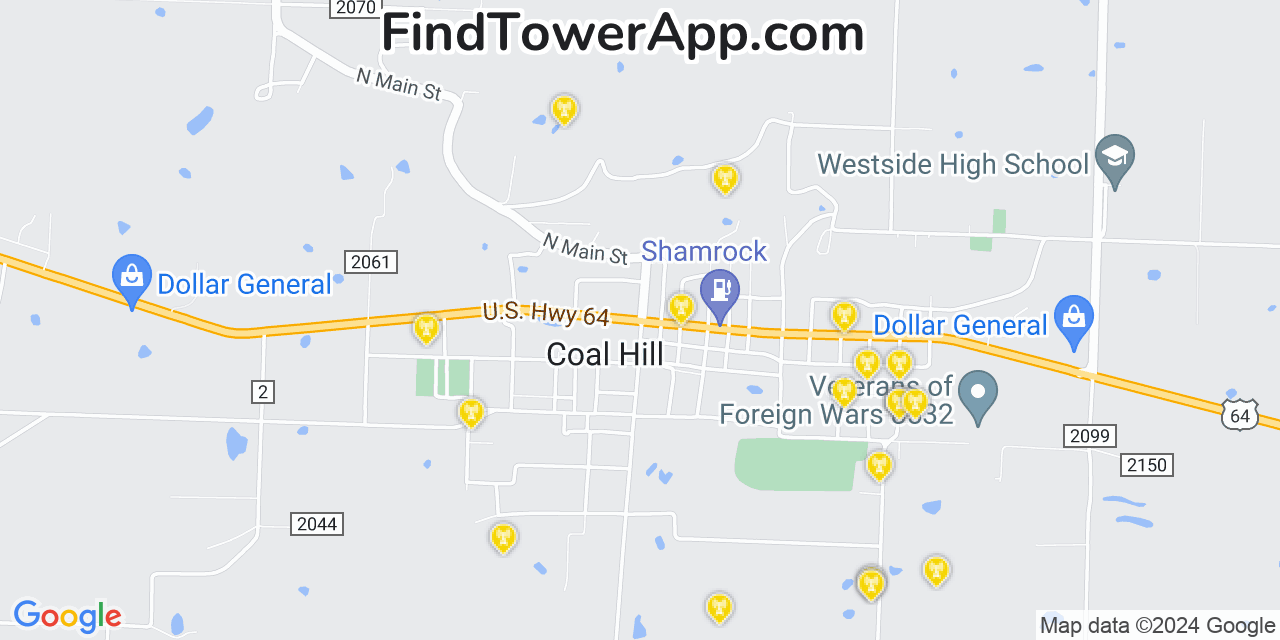 AT&T 4G/5G cell tower coverage map Coal Hill, Arkansas