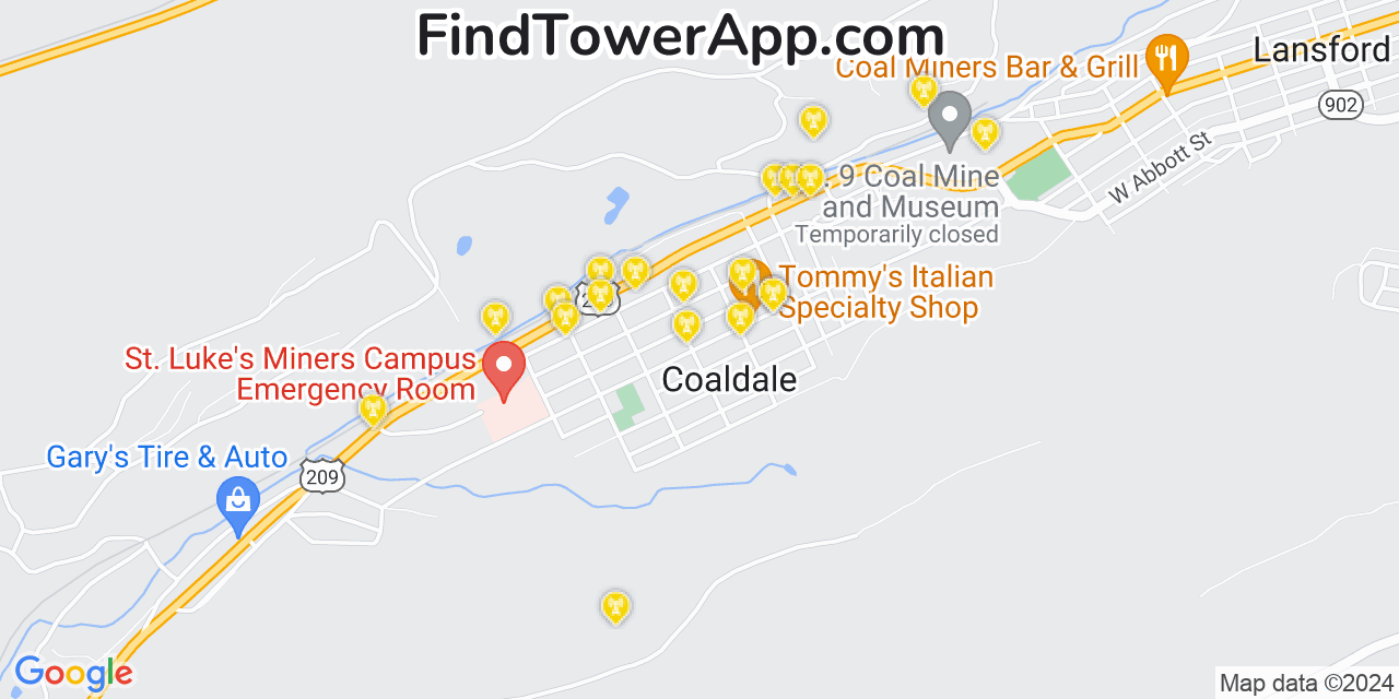 AT&T 4G/5G cell tower coverage map Coaldale, Pennsylvania