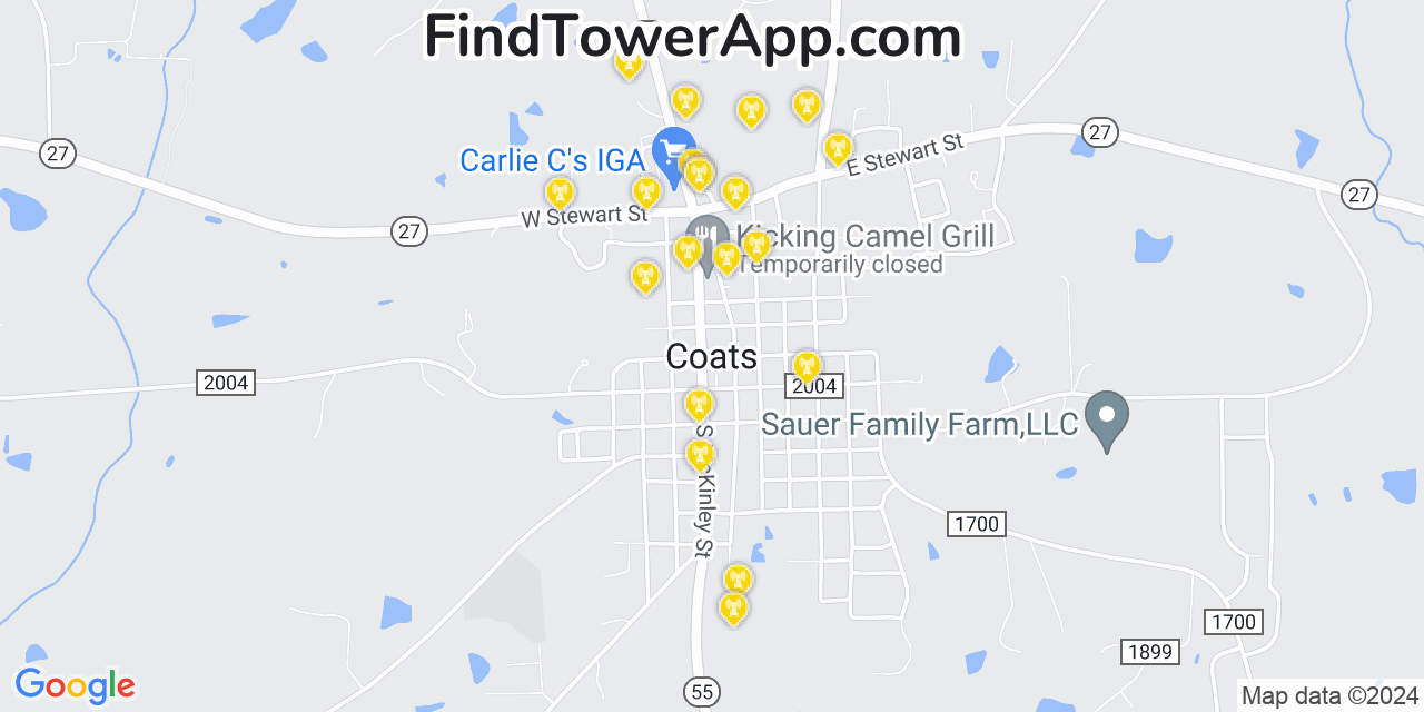AT&T 4G/5G cell tower coverage map Coats, North Carolina