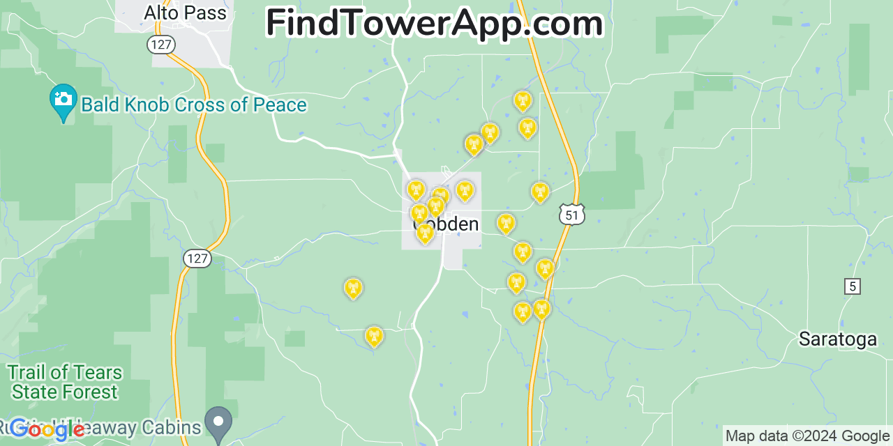 AT&T 4G/5G cell tower coverage map Cobden, Illinois