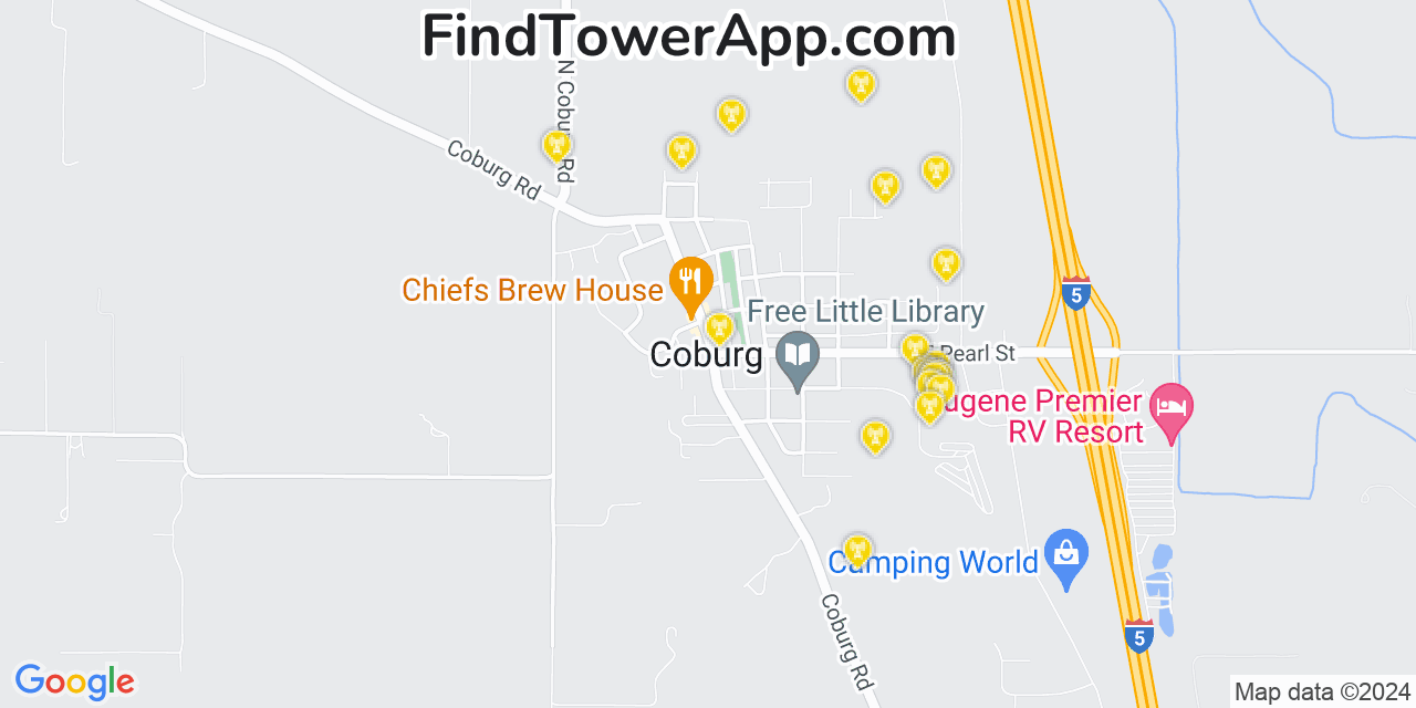 AT&T 4G/5G cell tower coverage map Coburg, Oregon