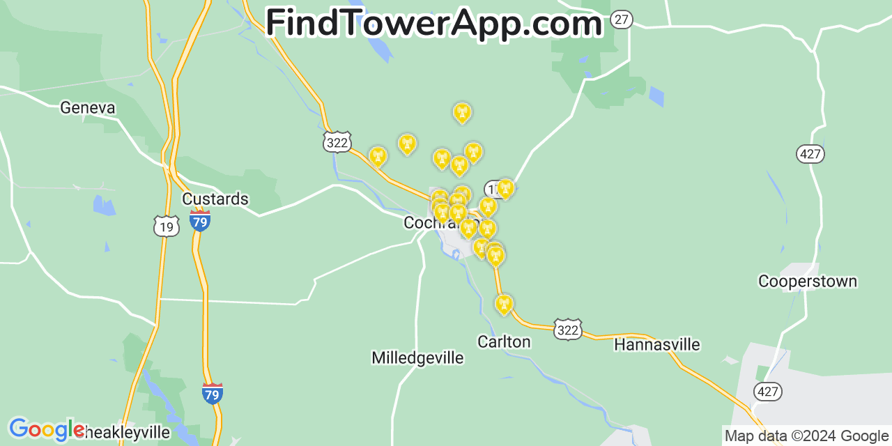 AT&T 4G/5G cell tower coverage map Cochranton, Pennsylvania