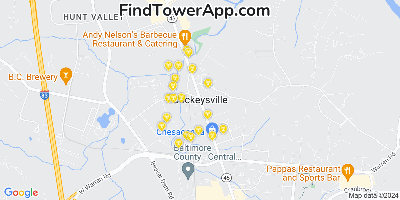 T-Mobile 4G/5G cell tower coverage map Cockeysville, Maryland