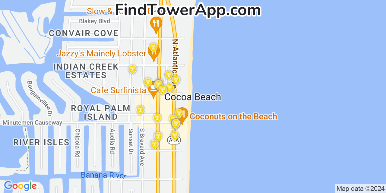 AT&T 4G/5G cell tower coverage map Cocoa Beach, Florida