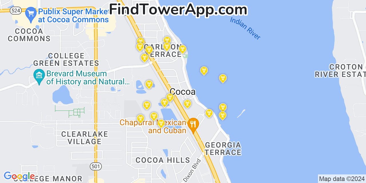 AT&T 4G/5G cell tower coverage map Cocoa, Florida