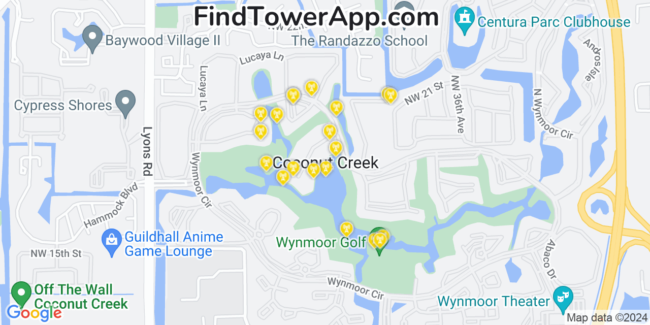 Verizon 4G/5G cell tower coverage map Coconut Creek, Florida