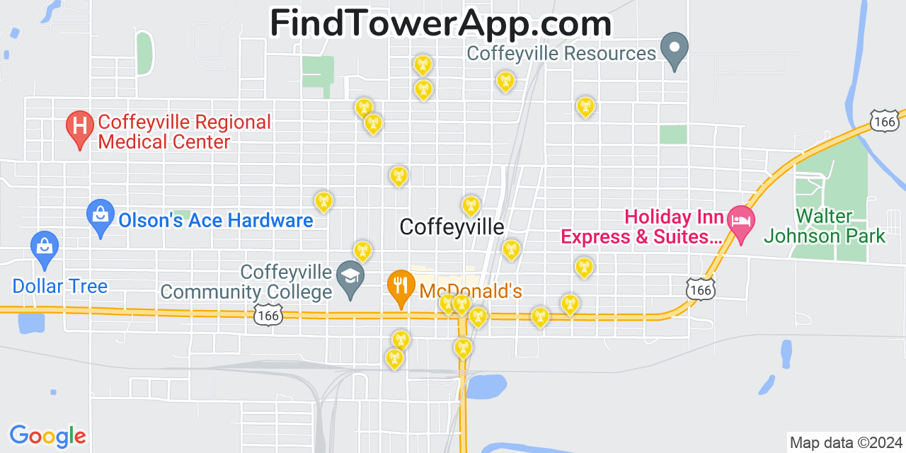 Verizon 4G/5G cell tower coverage map Coffeyville, Kansas