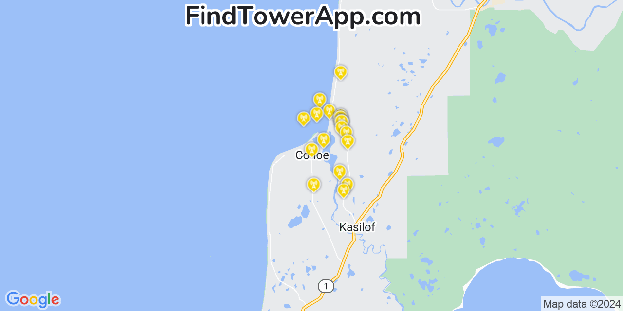 AT&T 4G/5G cell tower coverage map Cohoe, Alaska