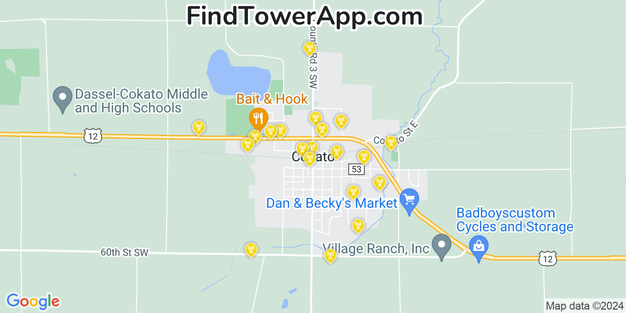 AT&T 4G/5G cell tower coverage map Cokato, Minnesota