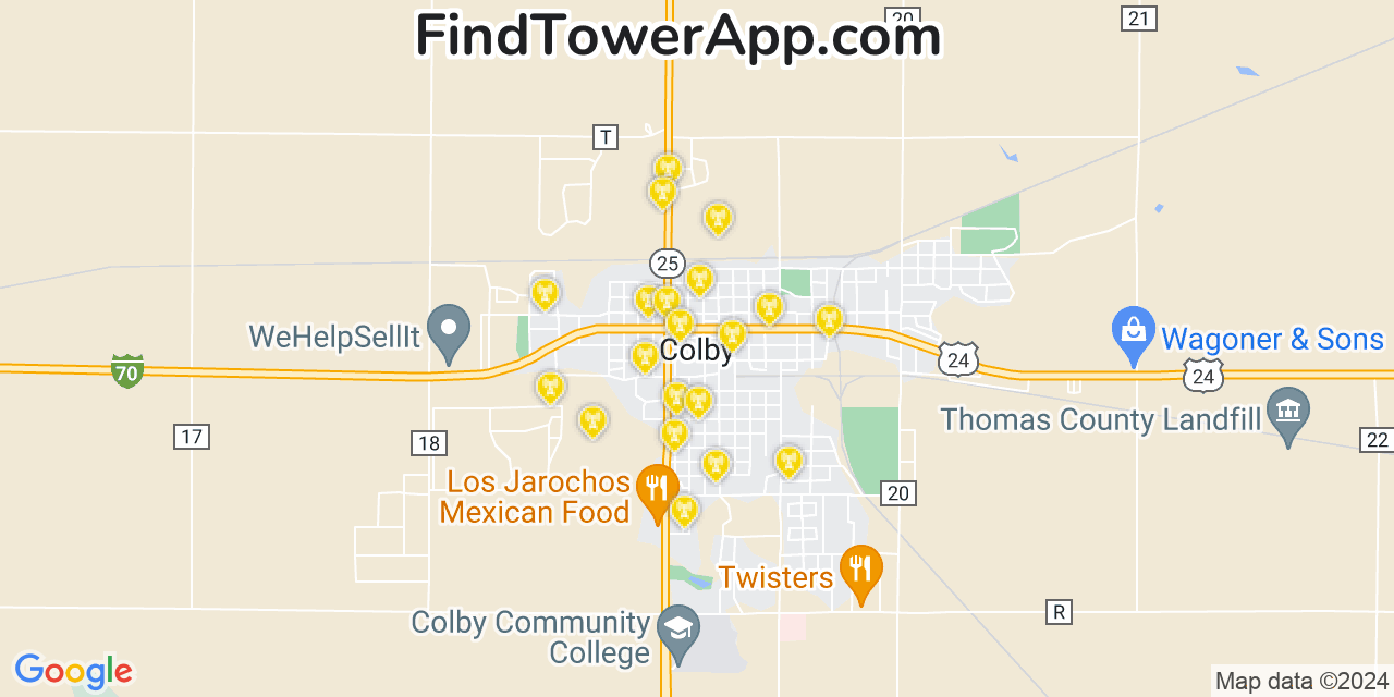 AT&T 4G/5G cell tower coverage map Colby, Kansas