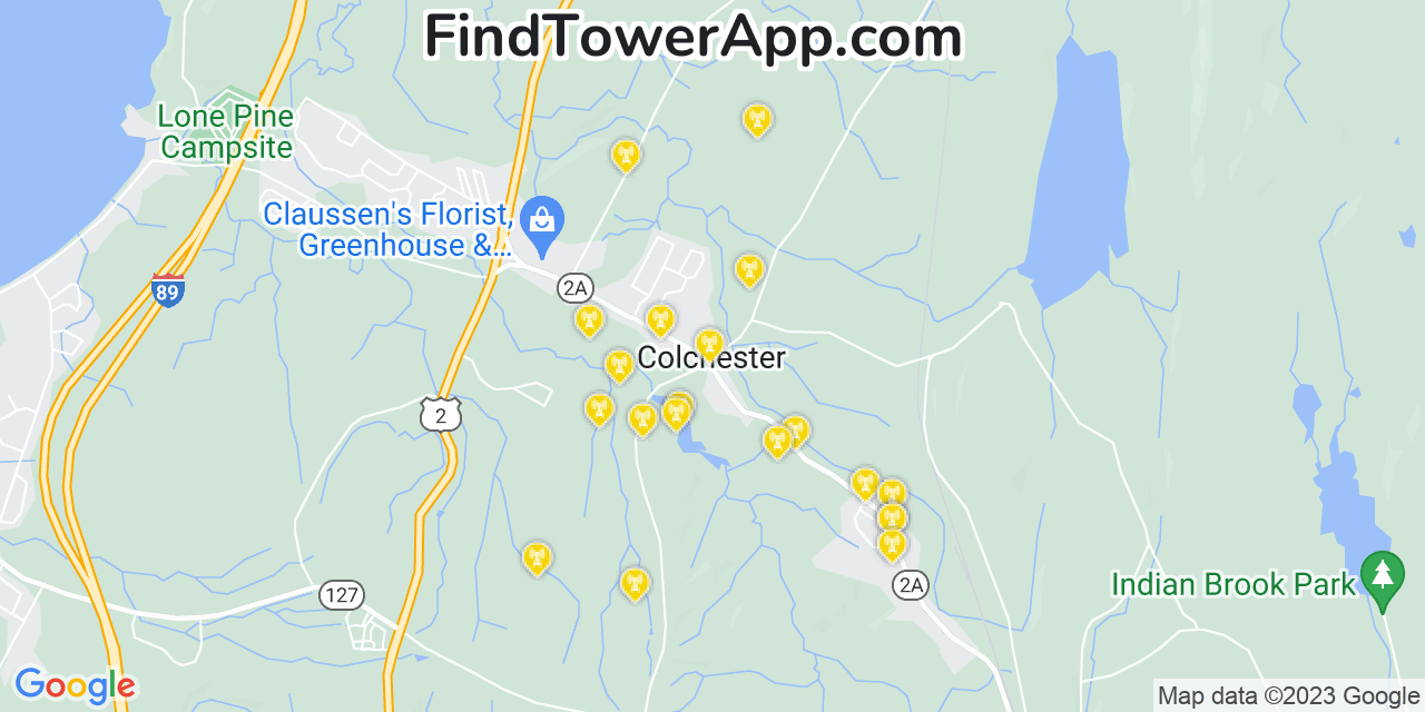 AT&T 4G/5G cell tower coverage map Colchester, Vermont