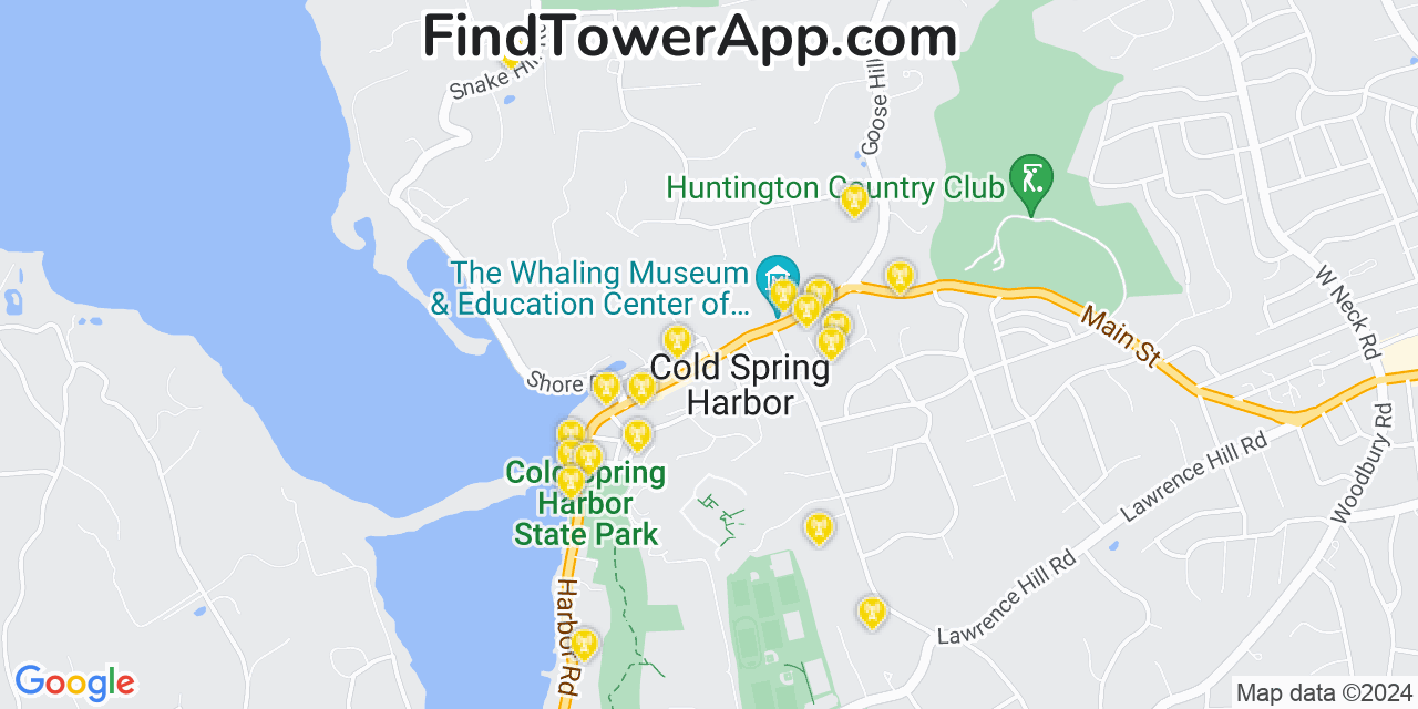 AT&T 4G/5G cell tower coverage map Cold Spring Harbor, New York