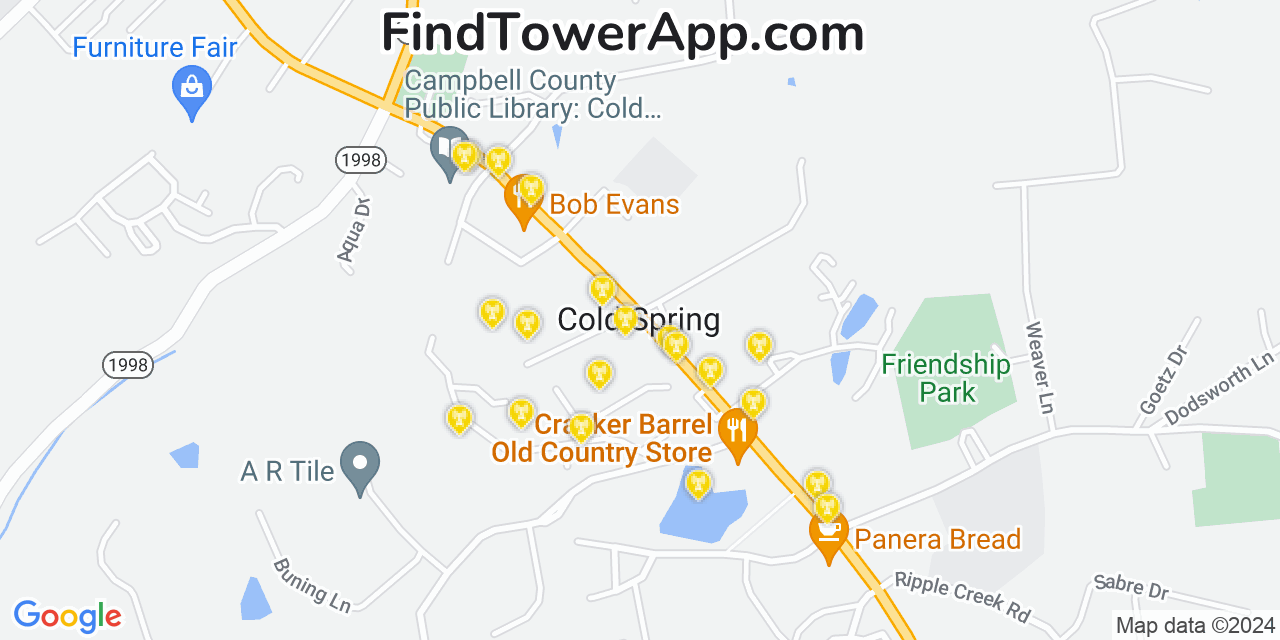 AT&T 4G/5G cell tower coverage map Cold Spring, Kentucky