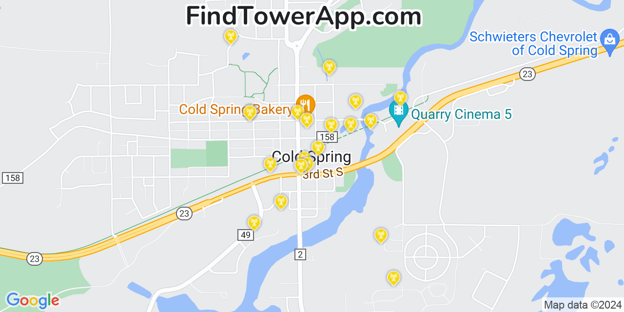 AT&T 4G/5G cell tower coverage map Cold Spring, Minnesota