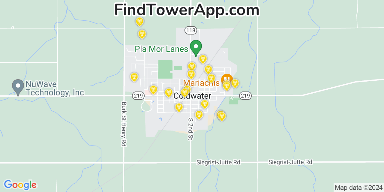 AT&T 4G/5G cell tower coverage map Coldwater, Ohio
