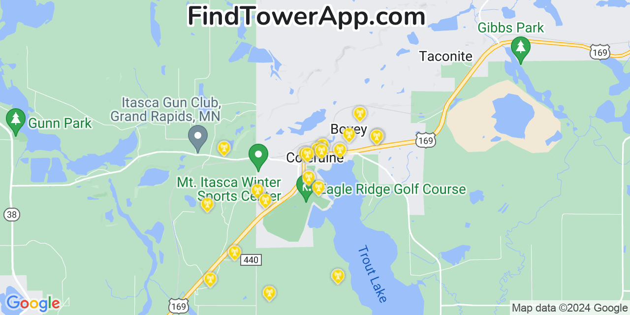 AT&T 4G/5G cell tower coverage map Coleraine, Minnesota