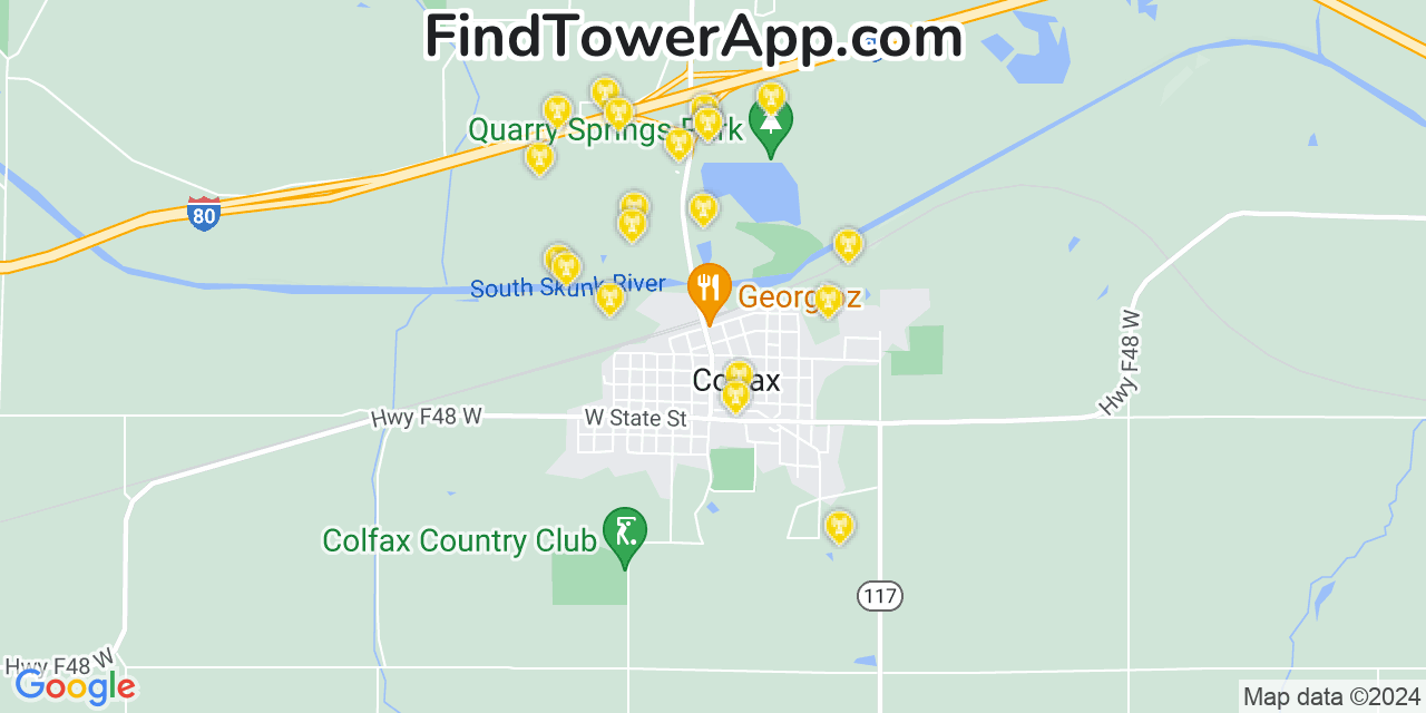 AT&T 4G/5G cell tower coverage map Colfax, Iowa