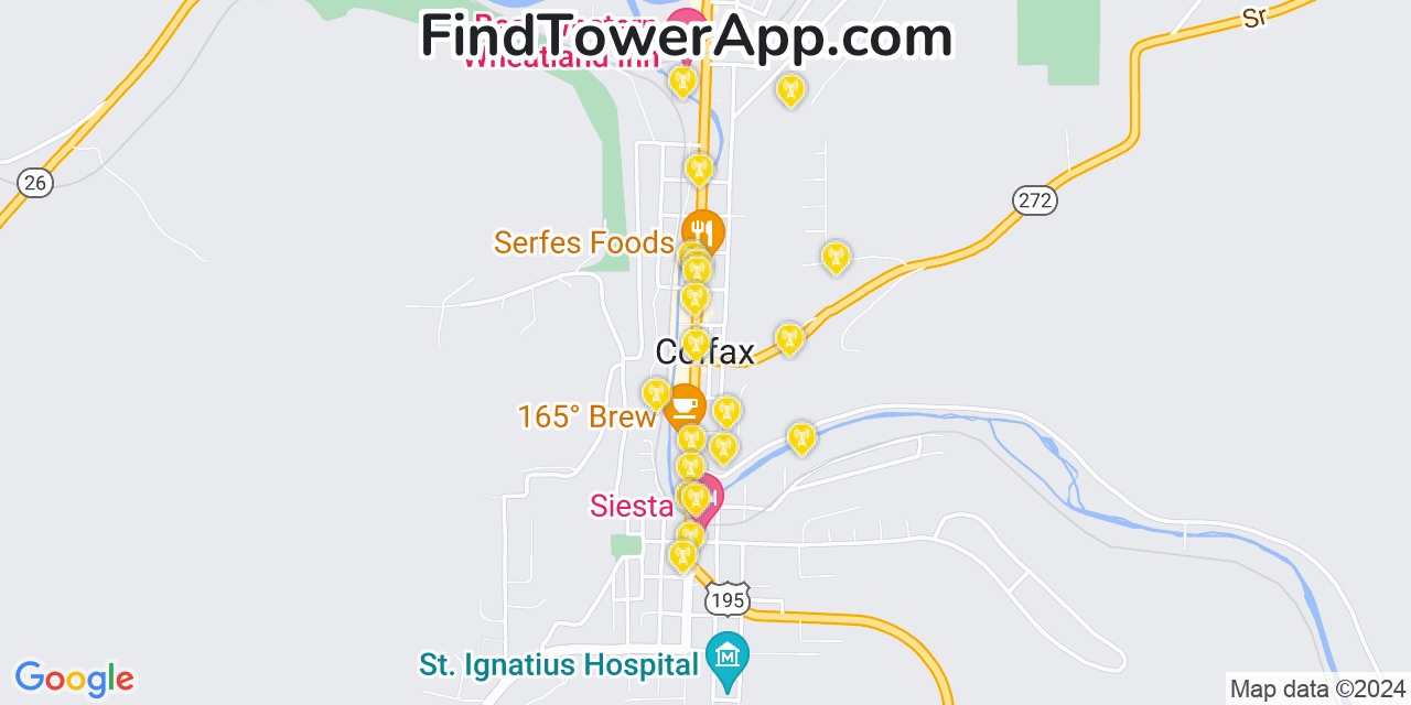 AT&T 4G/5G cell tower coverage map Colfax, Washington