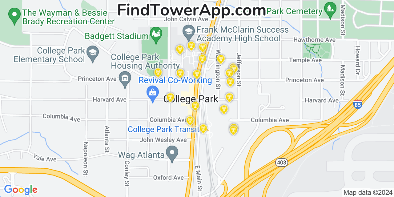 AT&T 4G/5G cell tower coverage map College Park, Georgia