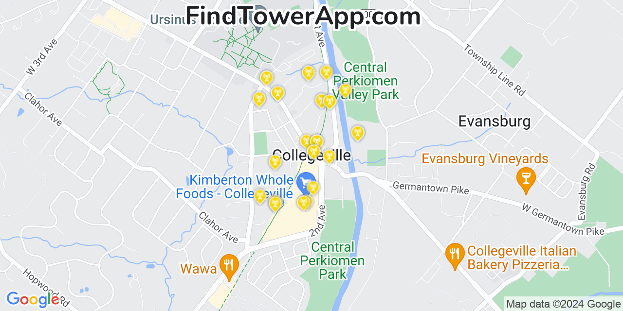 AT&T 4G/5G cell tower coverage map Collegeville, Pennsylvania