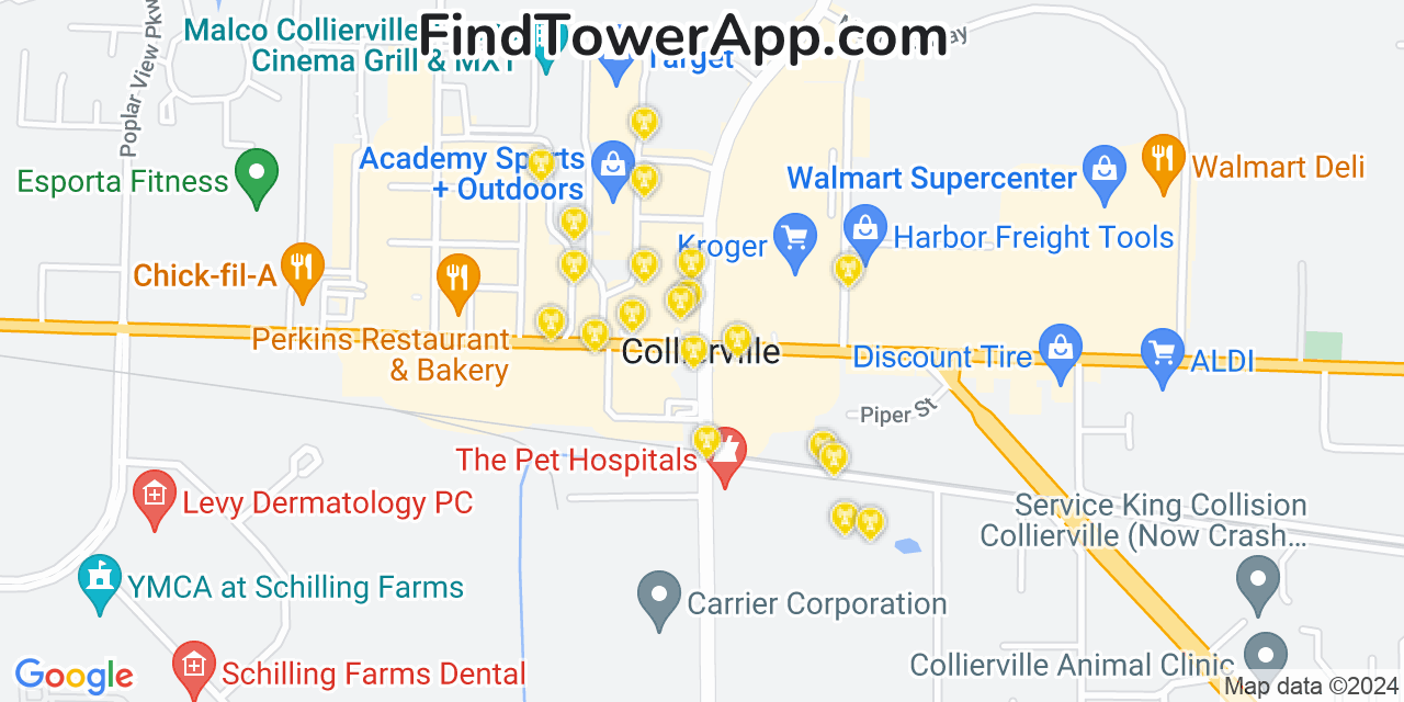 AT&T 4G/5G cell tower coverage map Collierville, Tennessee