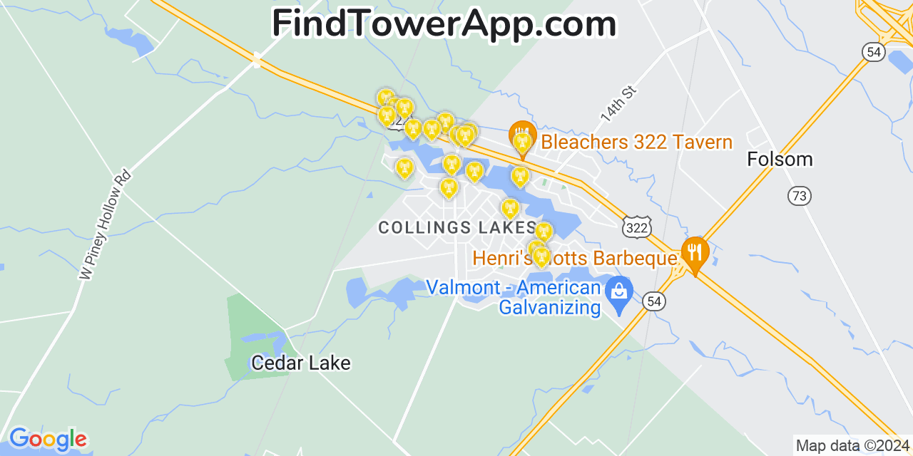 AT&T 4G/5G cell tower coverage map Collings Lakes, New Jersey