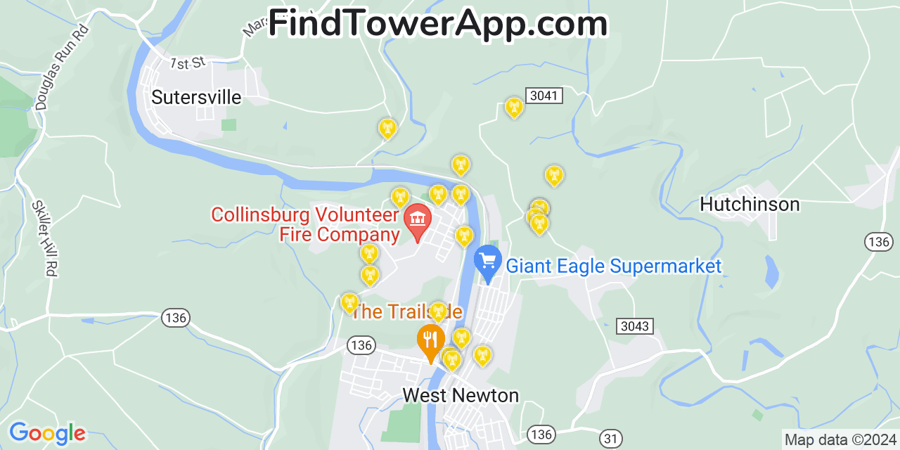 AT&T 4G/5G cell tower coverage map Collinsburg, Pennsylvania