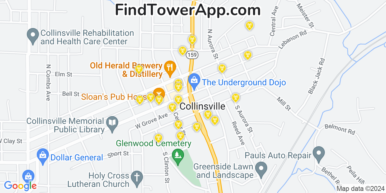 AT&T 4G/5G cell tower coverage map Collinsville, Illinois