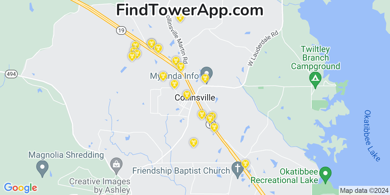 AT&T 4G/5G cell tower coverage map Collinsville, Mississippi