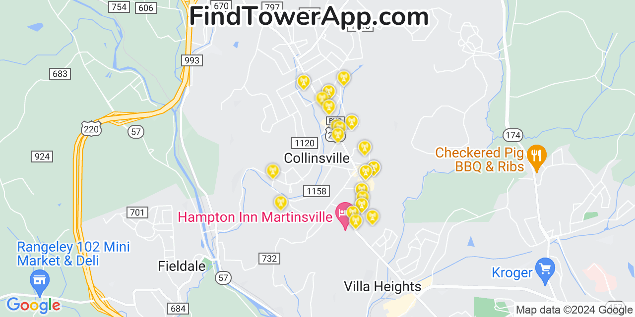 AT&T 4G/5G cell tower coverage map Collinsville, Virginia