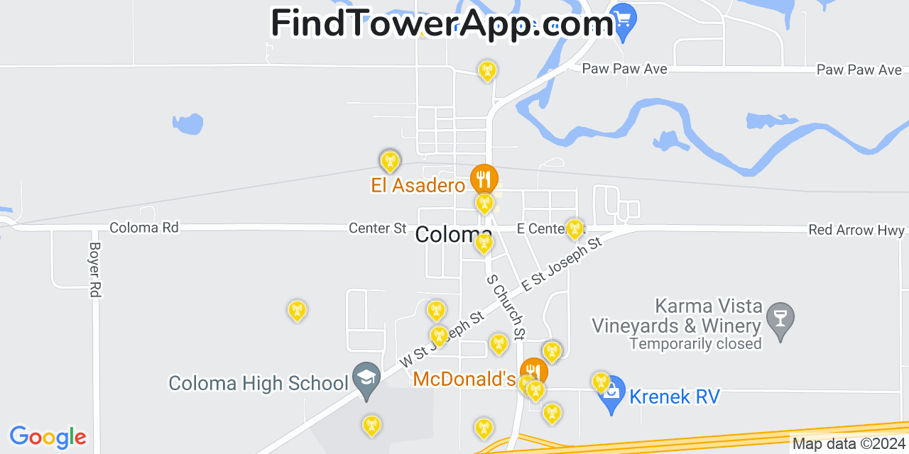 AT&T 4G/5G cell tower coverage map Coloma, Michigan