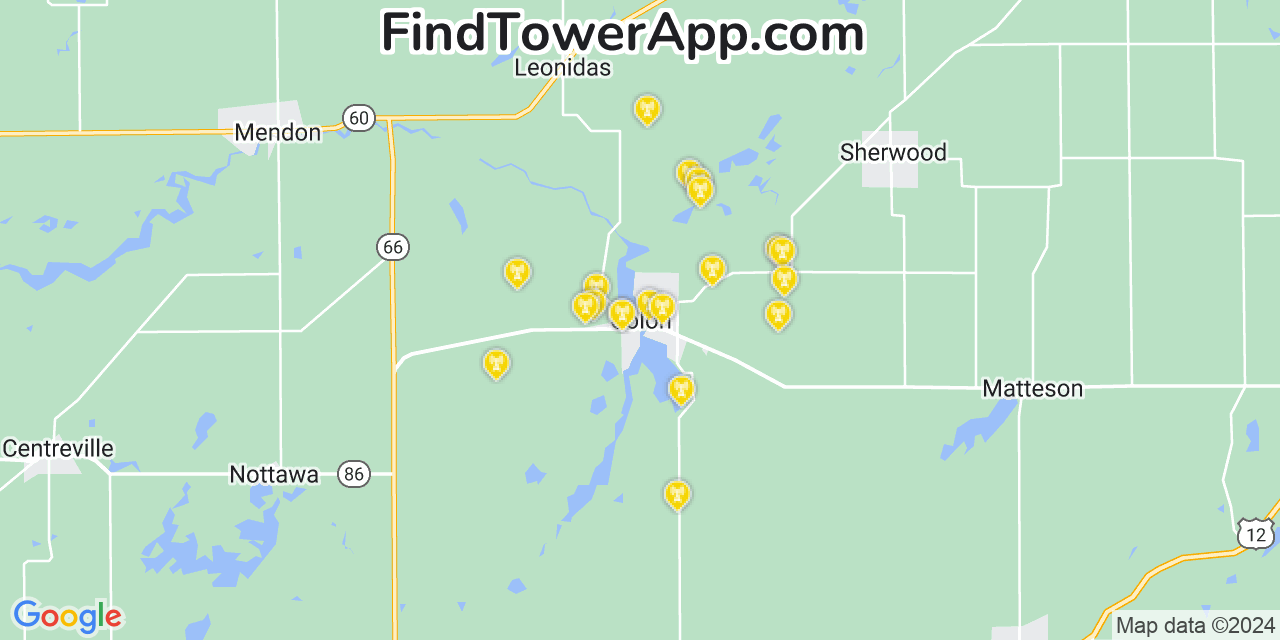 AT&T 4G/5G cell tower coverage map Colon, Michigan