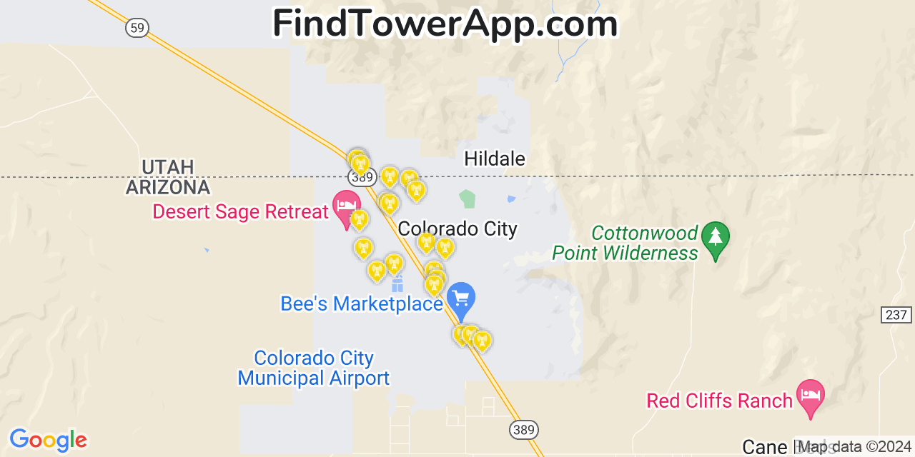 AT&T 4G/5G cell tower coverage map Colorado City, Arizona