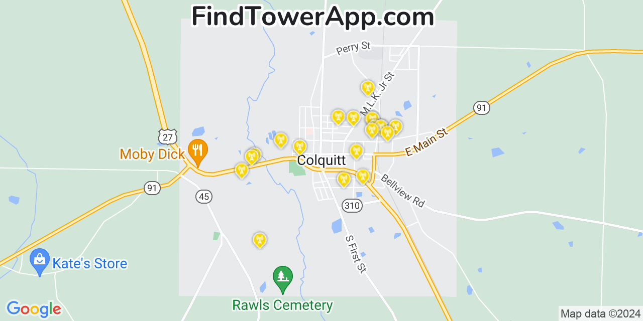 AT&T 4G/5G cell tower coverage map Colquitt, Georgia
