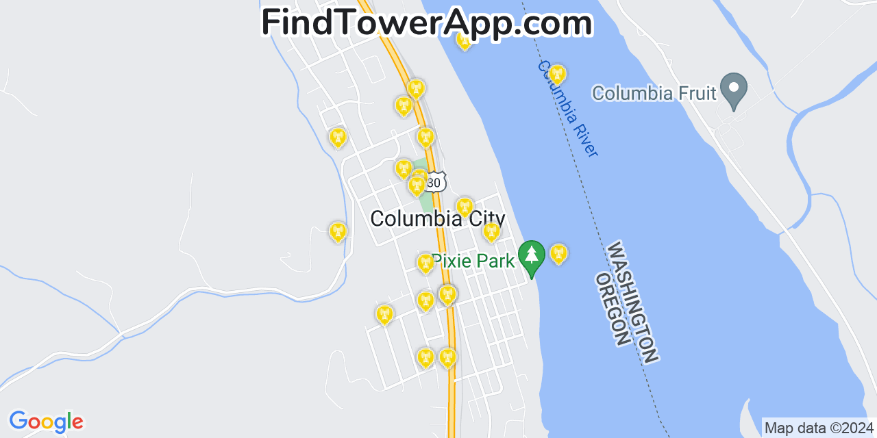 AT&T 4G/5G cell tower coverage map Columbia City, Oregon