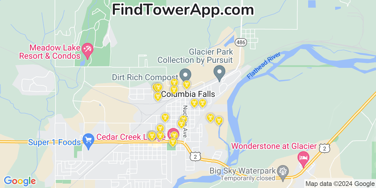 AT&T 4G/5G cell tower coverage map Columbia Falls, Montana