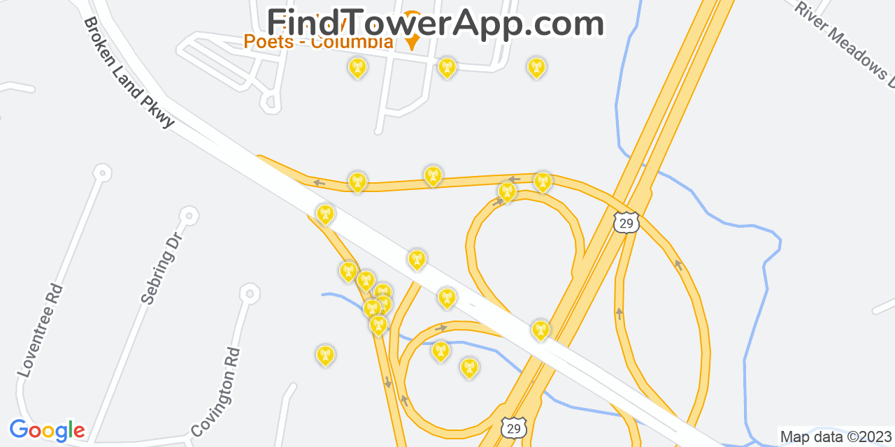 AT&T 4G/5G cell tower coverage map Columbia, Maryland