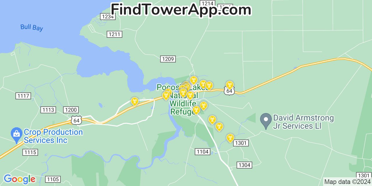 AT&T 4G/5G cell tower coverage map Columbia, North Carolina